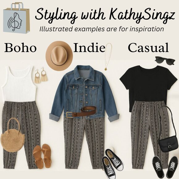 Susan Graver Boho Print Lounge Pants Size 1XP Black White Elastic Waist Joggers - Picture 2 of 12